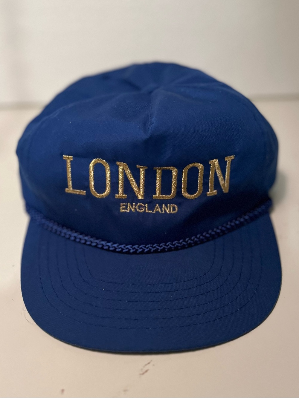 Blue Rope-Trim Baseball Cap with Gold Embroidery
